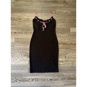 VTG MODA International Black Pink Thread Lace Up Dress Sz XS Y2K Coquette 2000s